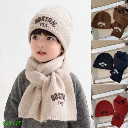 25HA0212.05 - SET KHĂN VÀ MŨ LEN BOSTON CHO BÉ