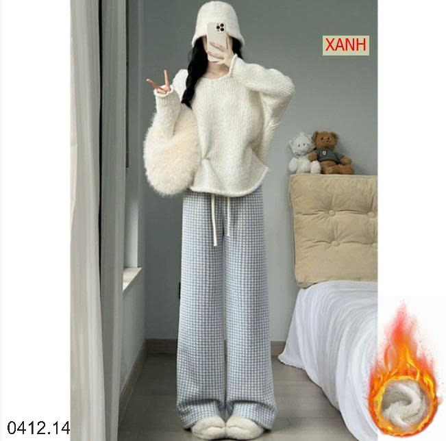 25HA0412.14 - QUẦN ỐNG RỘNG LÓT LÔNG HỌA TIẾT CARO