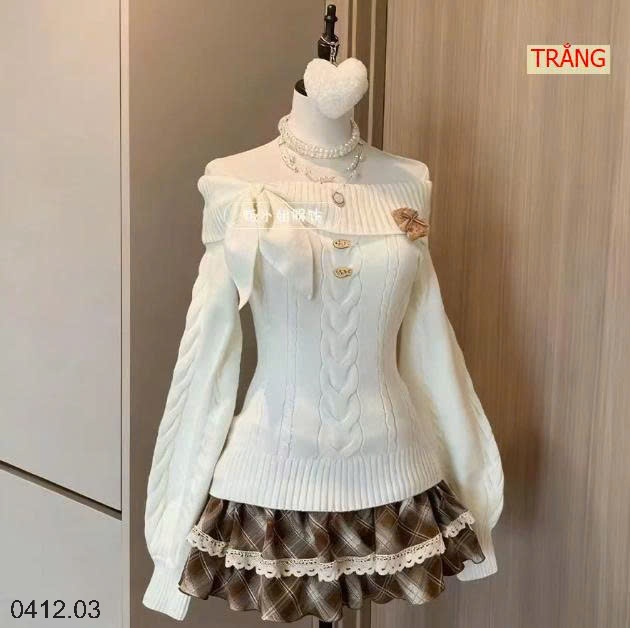 25HA0412.03 - ÁO LEN TRỄ VAI THẮT NƠ THỜI TRANG