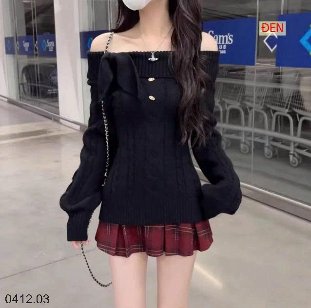 25HA0412.03 - ÁO LEN TRỄ VAI THẮT NƠ THỜI TRANG