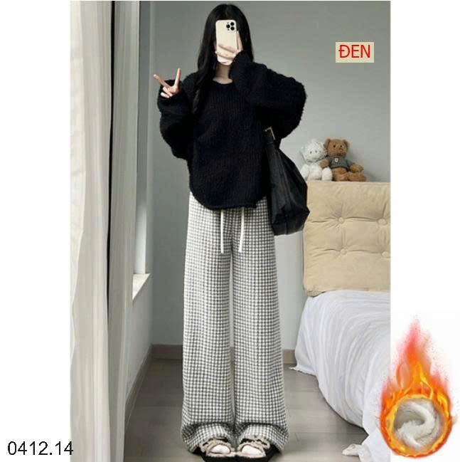 25HA0412.14 - QUẦN ỐNG RỘNG LÓT LÔNG HỌA TIẾT CARO
