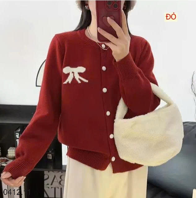 25HA0412.11 - ÁO LEN CARDIGAN NƠ NỮ