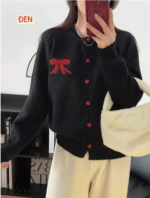 25HA0412.11 - ÁO LEN CARDIGAN NƠ NỮ