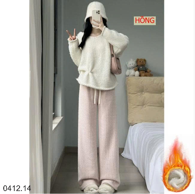 25HA0412.14 - QUẦN ỐNG RỘNG LÓT LÔNG HỌA TIẾT CARO