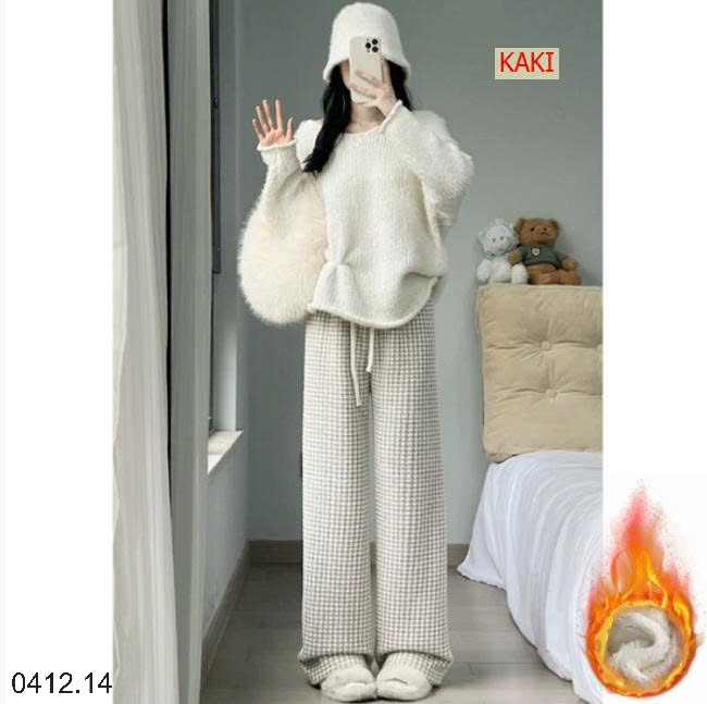 25HA0412.14 - QUẦN ỐNG RỘNG LÓT LÔNG HỌA TIẾT CARO