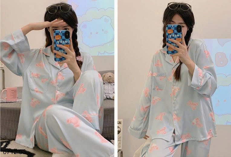 25HA0712.05 - BỘ LỤA PIZAMA DÀI TAY MẶC NHÀ