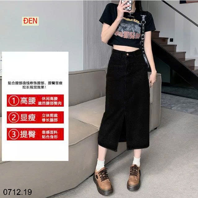 25HA0712.19 - CHÂN VÁY JEAN XẺ TRƯỚC