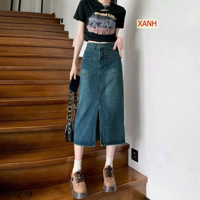 25HA0712.19 - CHÂN VÁY JEAN XẺ TRƯỚC