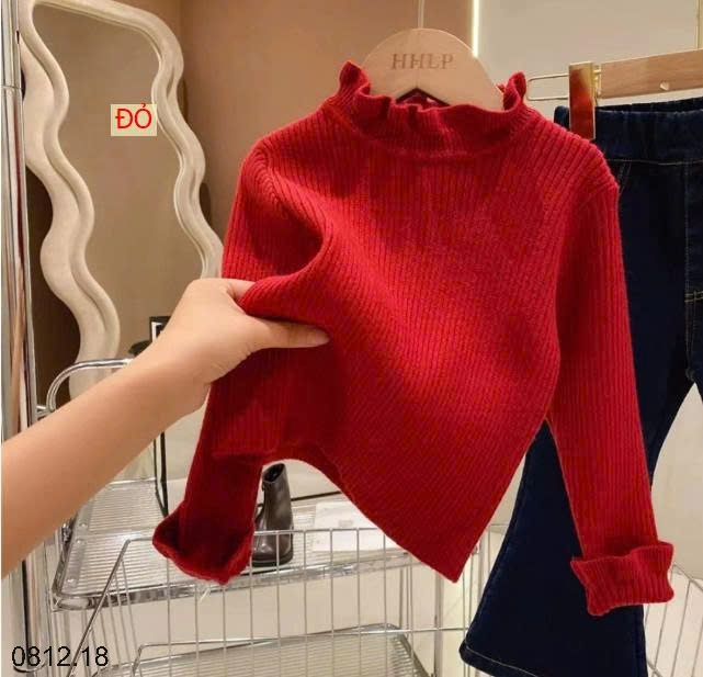 25HA0812.18 - ÁO LEN CỔ VIỀN BÈO BÉ GÁI