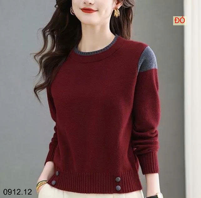 25HA0912.12 - ÁO LEN CỔ TRÒN PHỐI MÀU CHO NỮ