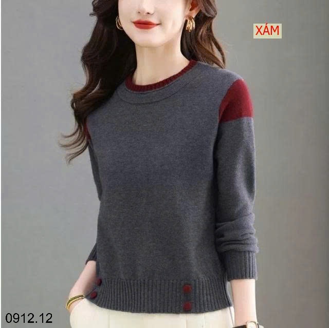 25HA0912.12 - ÁO LEN CỔ TRÒN PHỐI MÀU CHO NỮ