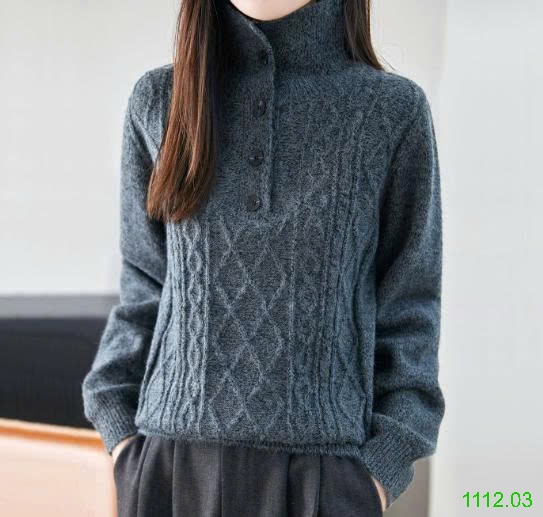 25HA1112.03 - ÁO LEN NỮ CỔ CAO PHỐI CÚC