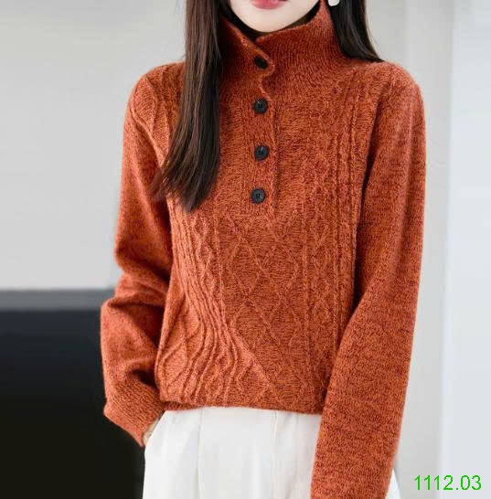 25HA1112.03 - ÁO LEN NỮ CỔ CAO PHỐI CÚC