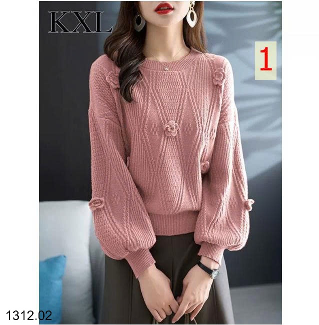 25HA1312.02 - ÁO LEN HOA NỔI TAY BỒNG