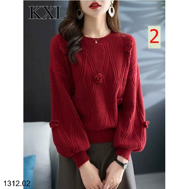 25HA1312.02 - ÁO LEN HOA NỔI TAY BỒNG