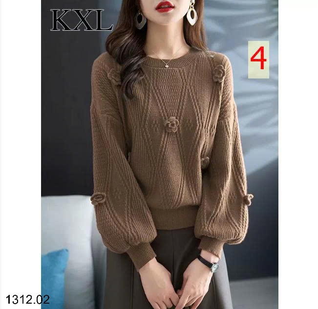 25HA1312.02 - ÁO LEN HOA NỔI TAY BỒNG