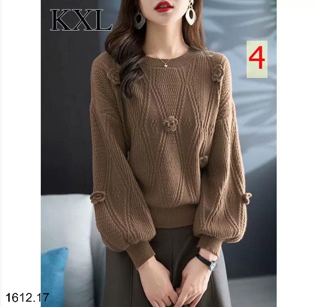 25HA1612.17 - ÁO LEN DỆT KIM CỔ TRÒN ĐÍNH HOA NỮ