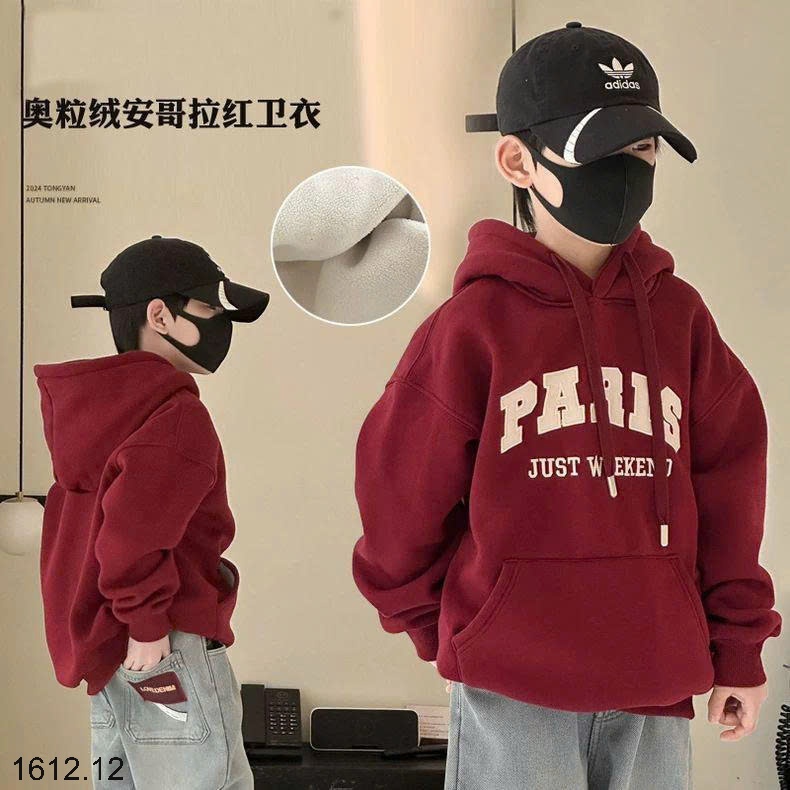 25HA1612.12 - ÁO NỈ ĐỎ HODDIE LÓT LÔNG BÉ TRAI