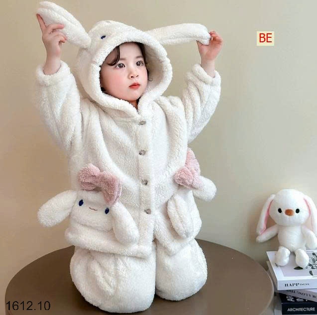 25HA1612.10 - BỘ LÔNG THỎ HOẠT HÌNH CÓ MŨ TRÙM ĐẦU BÉ GÁI