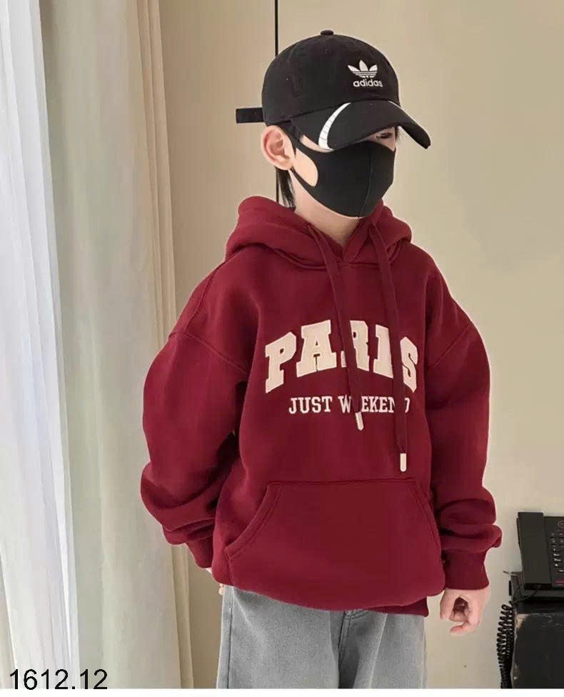 25HA1612.12 - ÁO NỈ ĐỎ HODDIE LÓT LÔNG BÉ TRAI