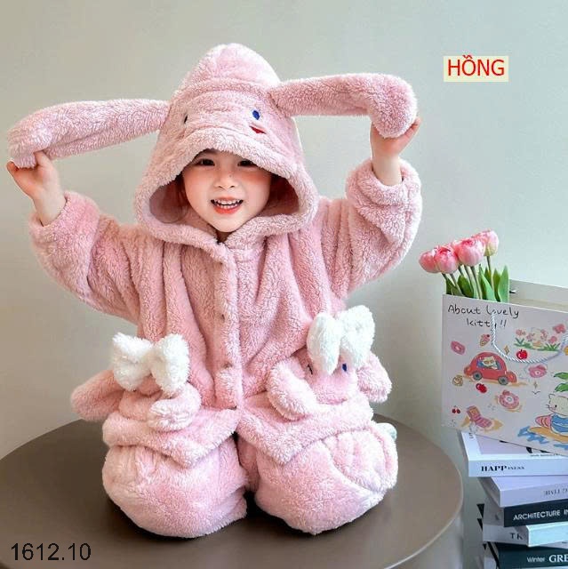 25HA1612.10 - BỘ LÔNG THỎ HOẠT HÌNH CÓ MŨ TRÙM ĐẦU BÉ GÁI