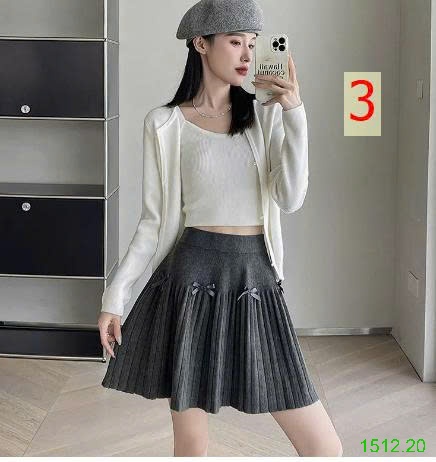 25HA1512.20 - CHÂN VÁY DỆT KIM XẾP LY MIX NƠ