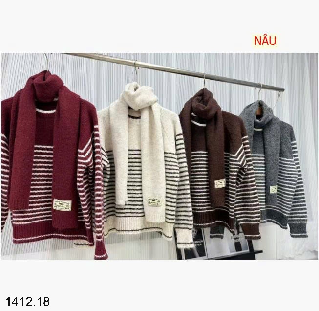 25HA1412.18 - ÁO LEN KẺ KÈM KHĂN