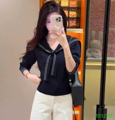 25HA1512.17 - ÁO DỆT KIM CỘT NƠ CỔ THUỶ THỦ