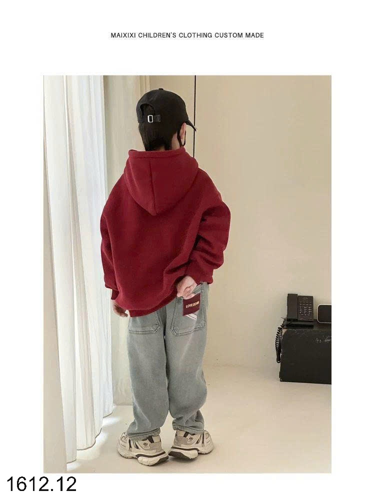 25HA1612.12 - ÁO NỈ ĐỎ HODDIE LÓT LÔNG BÉ TRAI