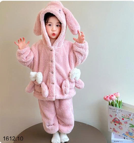 25HA1612.10 - BỘ LÔNG THỎ HOẠT HÌNH CÓ MŨ TRÙM ĐẦU BÉ GÁI