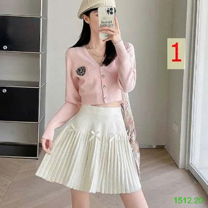 25HA1512.20 - CHÂN VÁY DỆT KIM XẾP LY MIX NƠ
