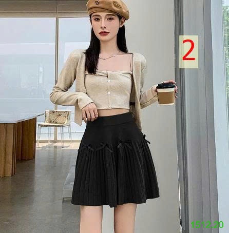 25HA1512.20 - CHÂN VÁY DỆT KIM XẾP LY MIX NƠ