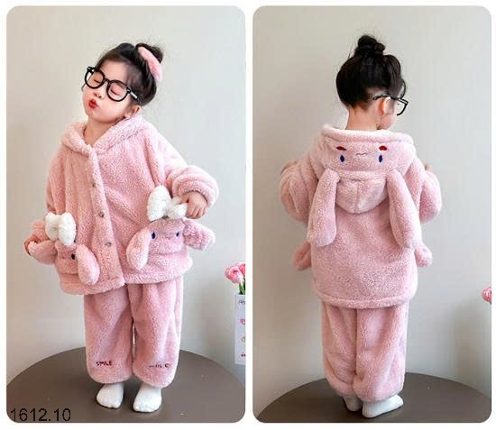 25HA1612.10 - BỘ LÔNG THỎ HOẠT HÌNH CÓ MŨ TRÙM ĐẦU BÉ GÁI