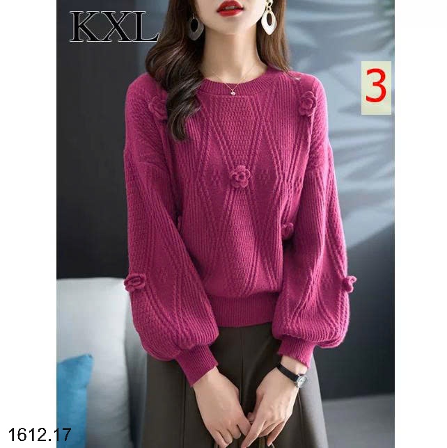 25HA1612.17 - ÁO LEN DỆT KIM CỔ TRÒN ĐÍNH HOA NỮ