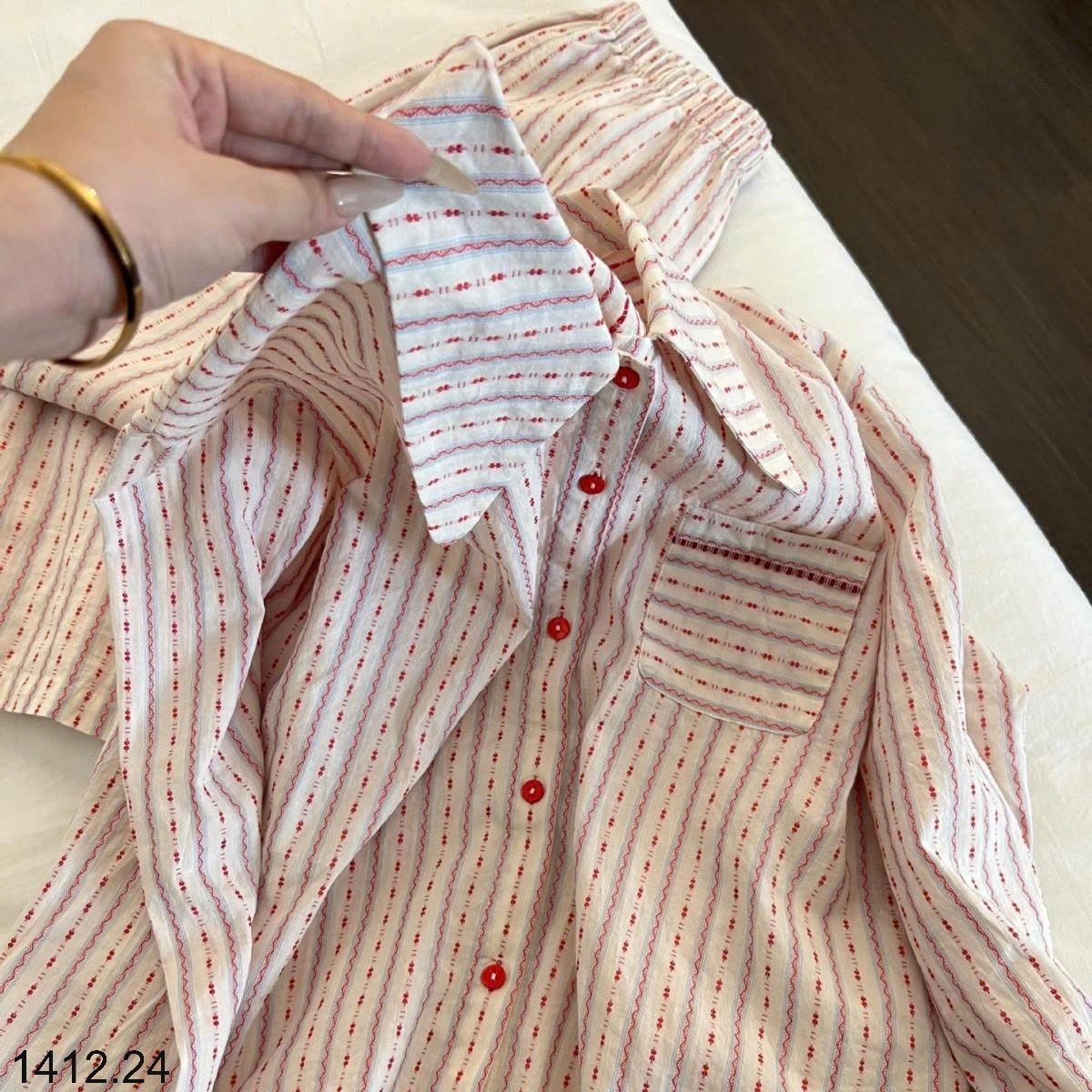 25HA1412.24 - BỘ PIZAMA KẺ MẶC NHÀ CHO NỮ