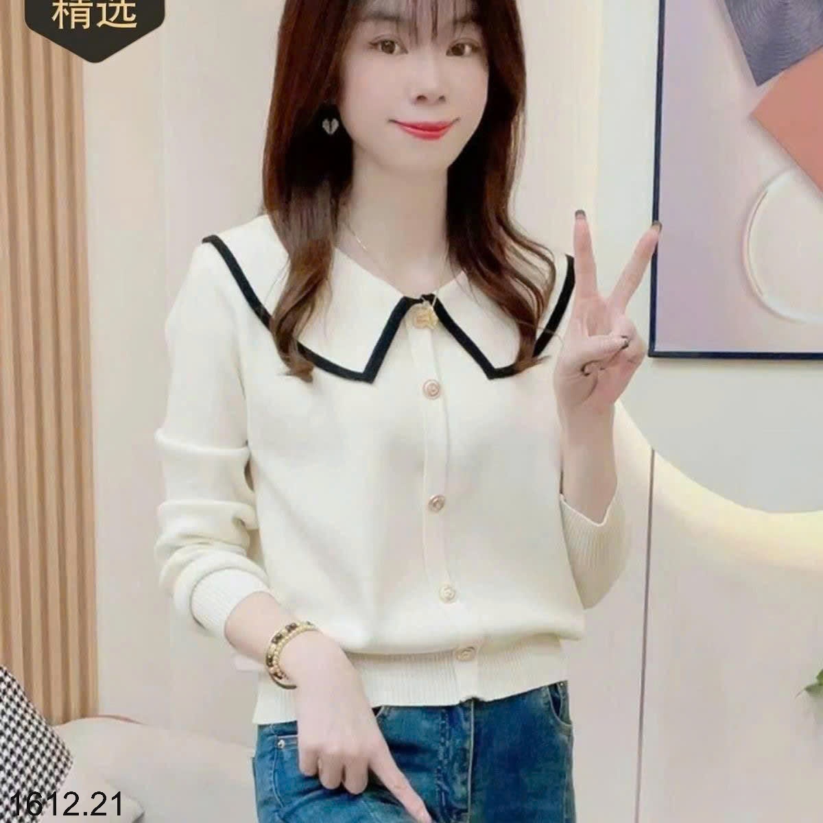 25HA1612.21 - ÁO LEN CỔ SEN CHO NỮ