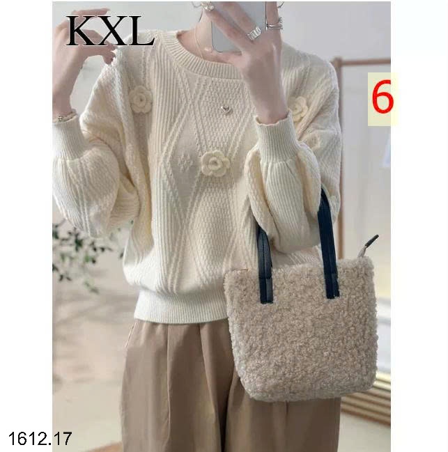 25HA1612.17 - ÁO LEN DỆT KIM CỔ TRÒN ĐÍNH HOA NỮ