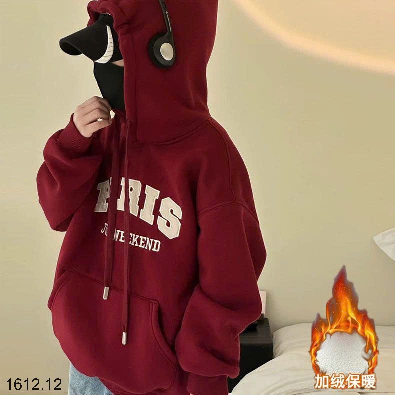 25HA1612.12 - ÁO NỈ ĐỎ HODDIE LÓT LÔNG BÉ TRAI