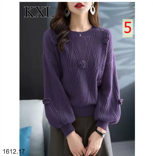 25HA1612.17 - ÁO LEN DỆT KIM CỔ TRÒN ĐÍNH HOA NỮ