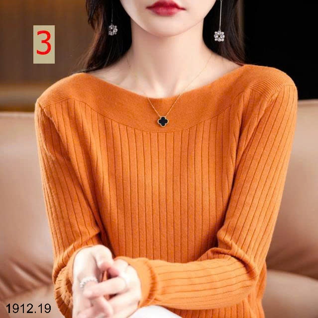 25HA1912.19 - ÁO LEN DỆT KIM CỔ THUYỀN