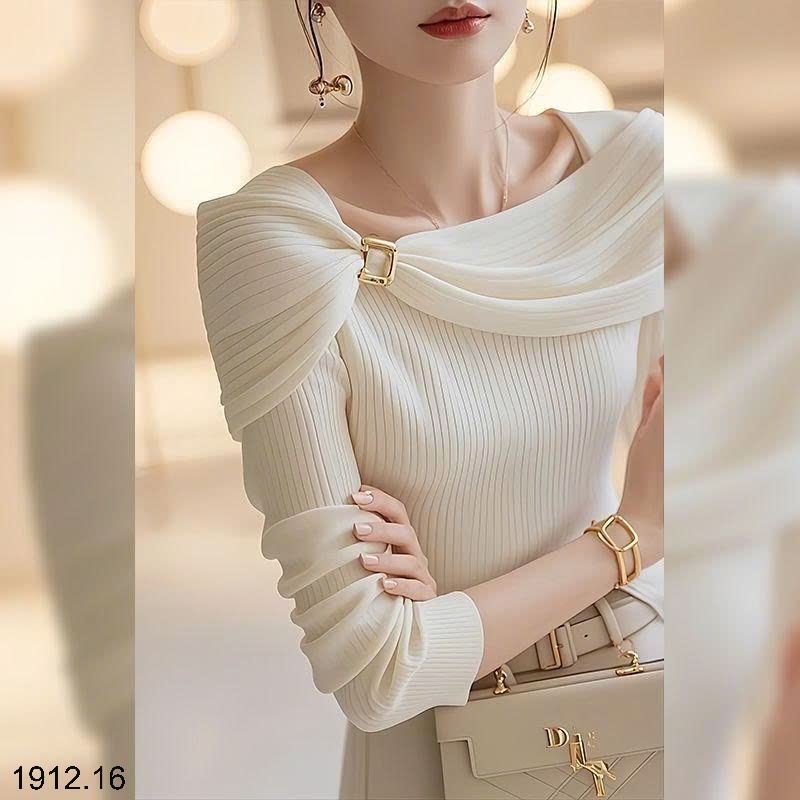 25HA1912.16 - ÁO LEN TRẮNG THỜI TRANG NỮ