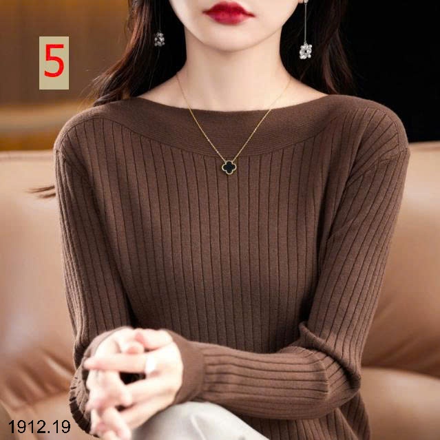 25HA1912.19 - ÁO LEN DỆT KIM CỔ THUYỀN