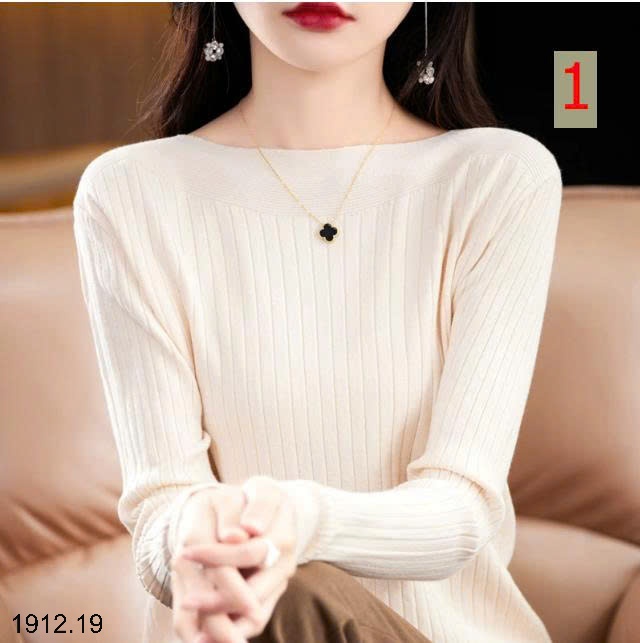 25HA1912.19 - ÁO LEN DỆT KIM CỔ THUYỀN