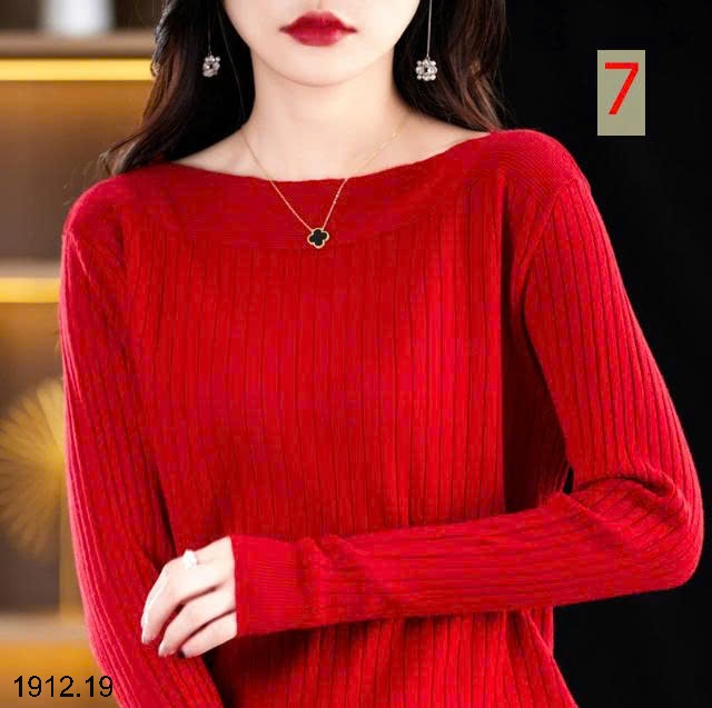 25HA1912.19 - ÁO LEN DỆT KIM CỔ THUYỀN