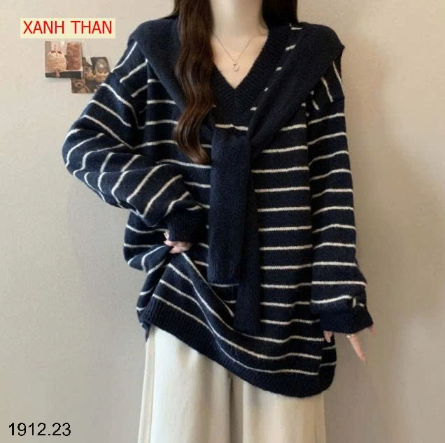 25HA1912.23 - ÁO LEN KẺ NGANG KÈM CHOÀNG