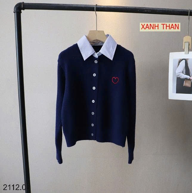 25HA2112.06 - CARDIGAN LEN PHỐI CỔ SƠ MI
