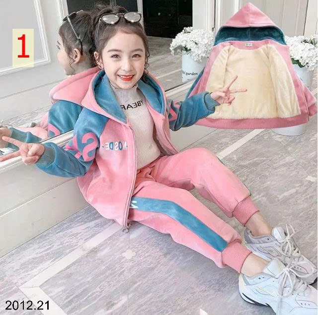 25HA2012.21 - BỘ NỈ NHUNG LÓT LÔNG BÉ GÁI QCCC