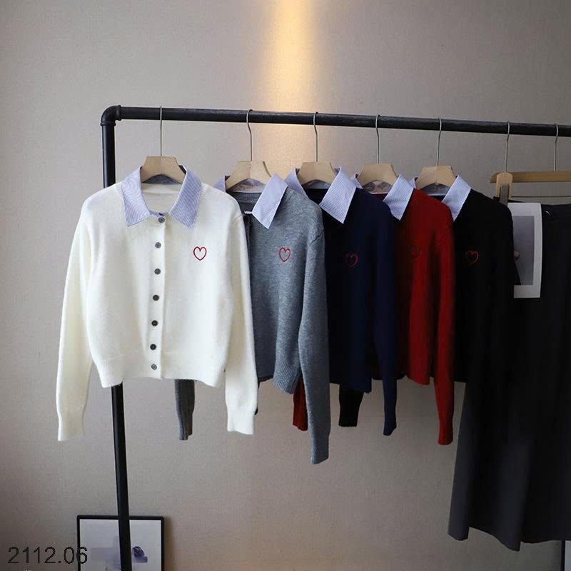 25HA2112.06 - CARDIGAN LEN PHỐI CỔ SƠ MI