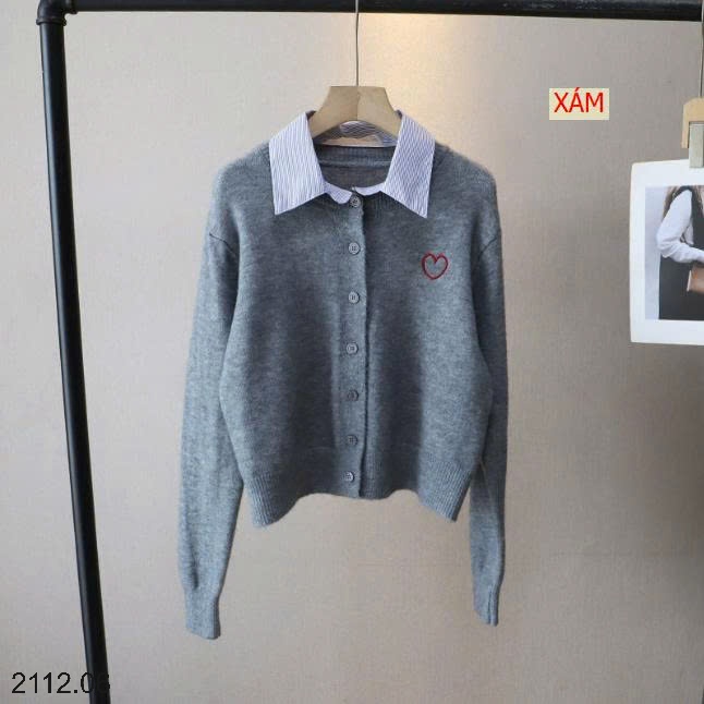 25HA2112.06 - CARDIGAN LEN PHỐI CỔ SƠ MI