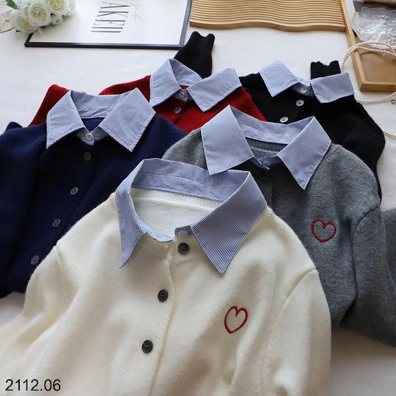 25HA2112.06 - CARDIGAN LEN PHỐI CỔ SƠ MI